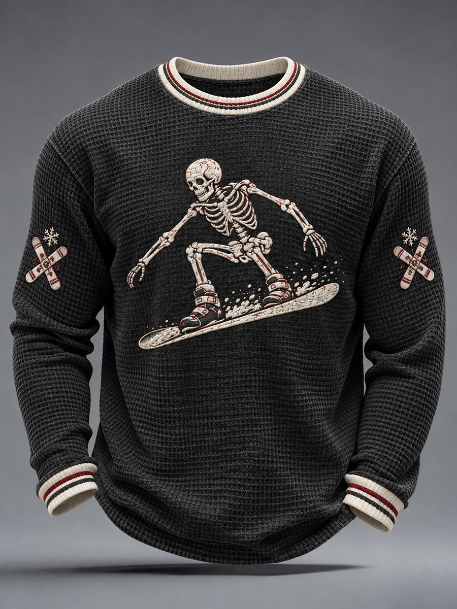 Skeleton Dog Print Waffle Sweatshirt Homme