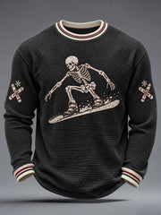 Skeleton Dog Print Waffle Sweatshirt Homme