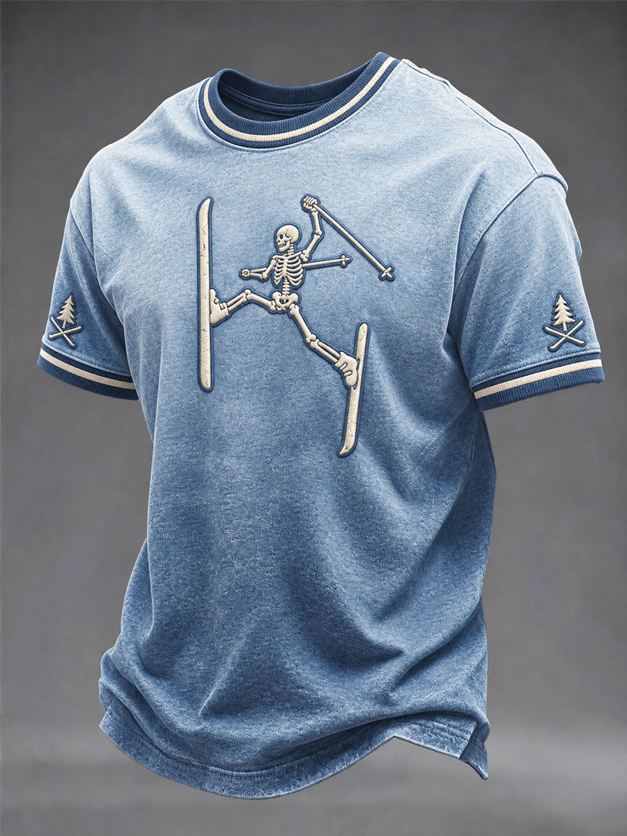 T-shirt à imprimé ski de skeleton pour hommes