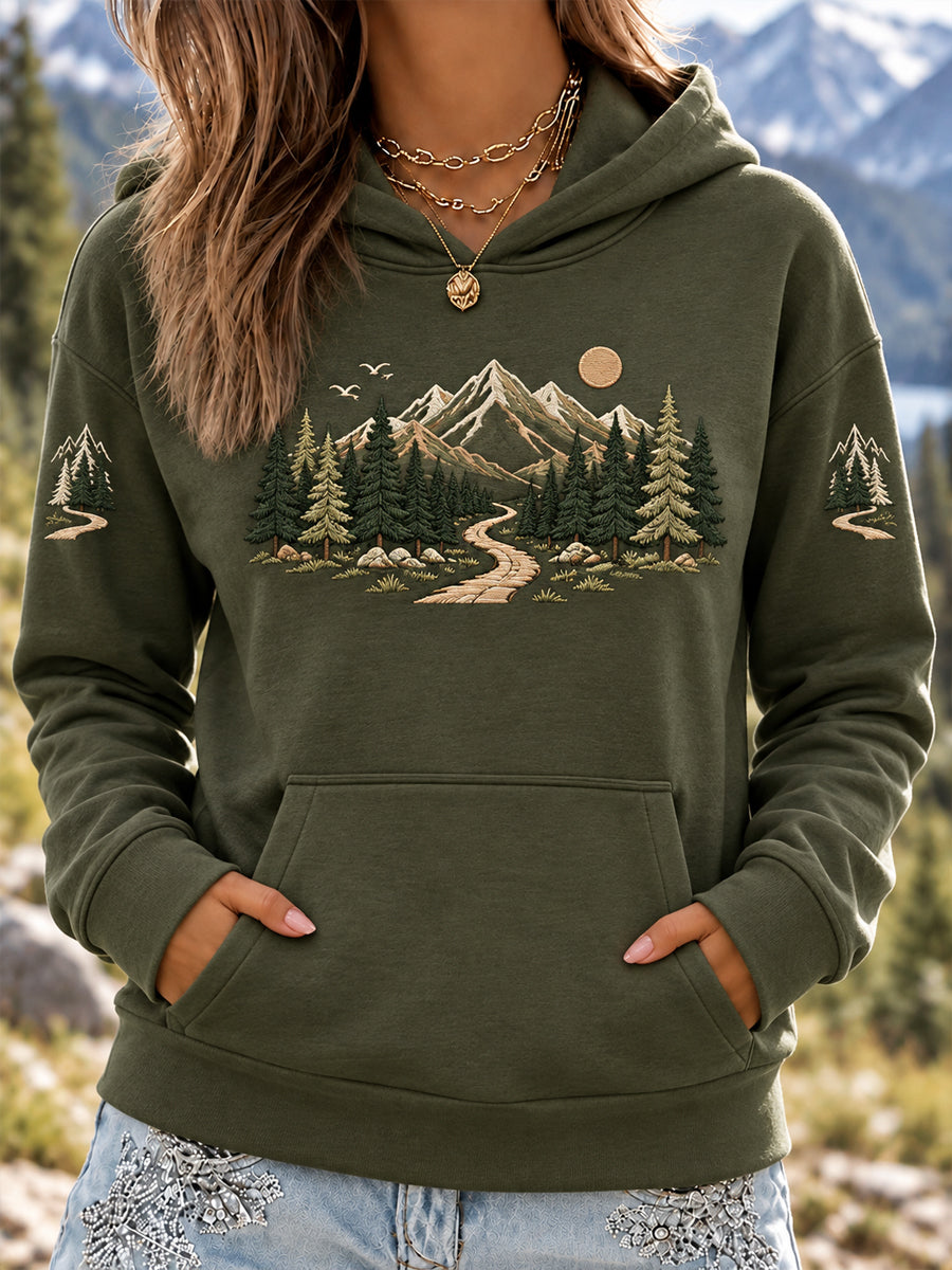 Sweat à capuche décontracté pour amoureuses de la randonnée, motif sentier en pleine nature, pour femme