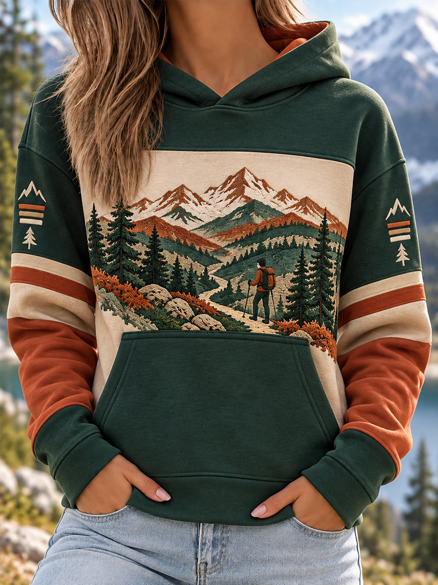Sweat à capuche décontracté pour amoureuses de la randonnée, motif sentier en pleine nature, pour femme