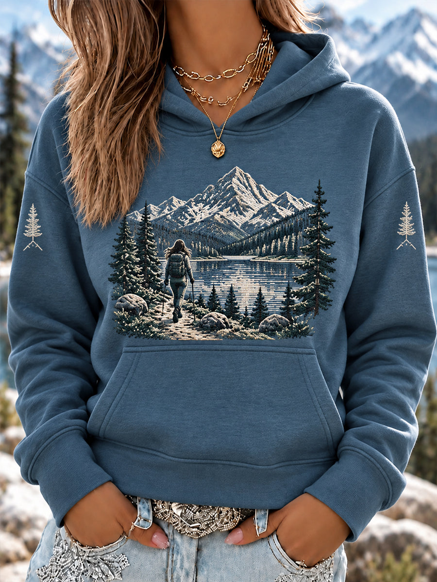 Sweat à capuche décontracté pour amoureuses de la randonnée, motif sentier en pleine nature, pour femme