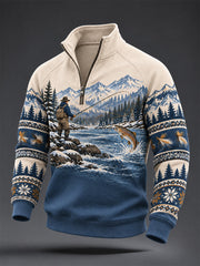 Sweat à capuche zippé vintage pour homme, motif pêche en pleine nature