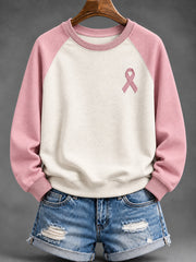 Sweat-shirt décontracté à manches raglan pour femme, motif ruban de la solidarité rose