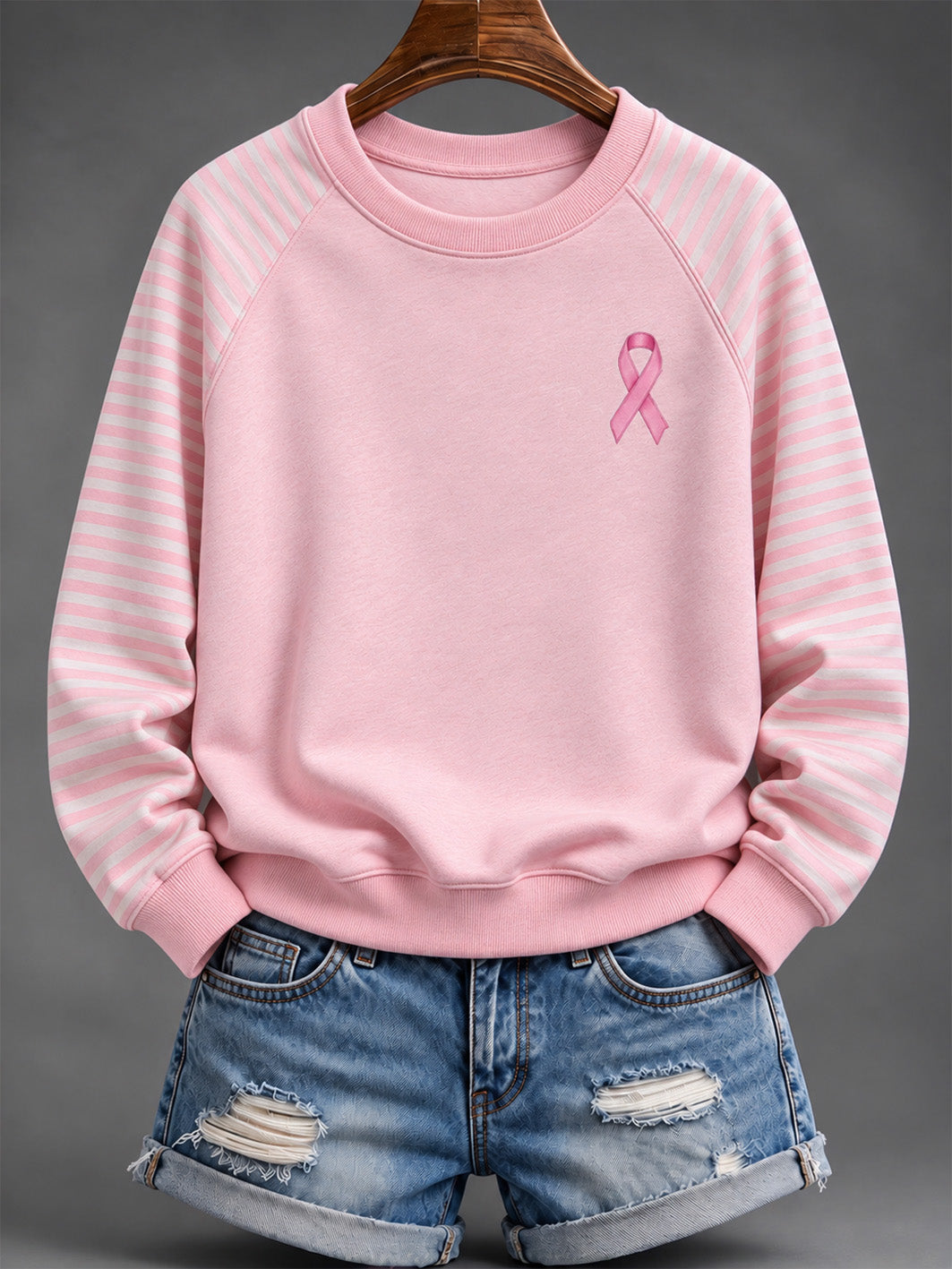 Motif de ruban de charité rose des femmes à rayures Imprimer Design Casual Sweatshirt