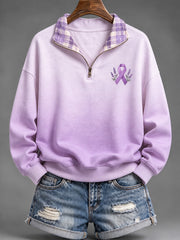 Violet Charité Ruban Motif Gradient Design Casual Half-Zip Sweatshirt des femmes