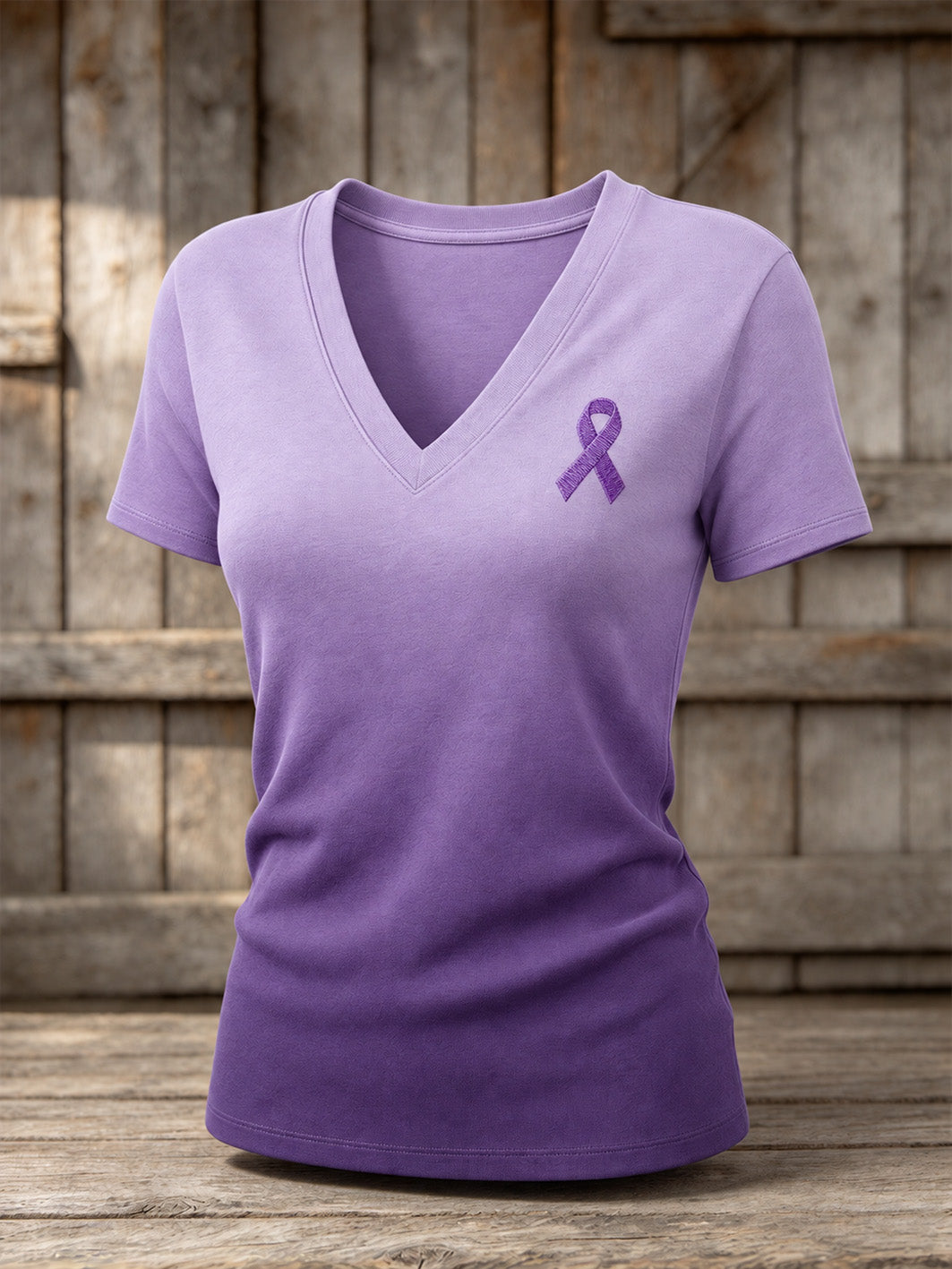 T-shirt à manches courtes décontracté à motif de ruban de charité violet pour femmes