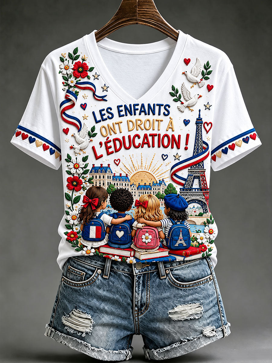 T-shirt imprimé pour femmes: LES ENFANTS ONT DROIT À L'ÉDUCATION
