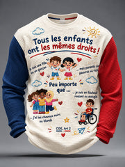 T-shirt à manches longues en maille gaufrée imprimé «Tous les enfants ont les mêmes droits» pour homme