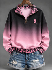 Ruban de charité rose des femmes et motif imprimé léopard Gradient Design Casual Half-Zip Sweatshirt