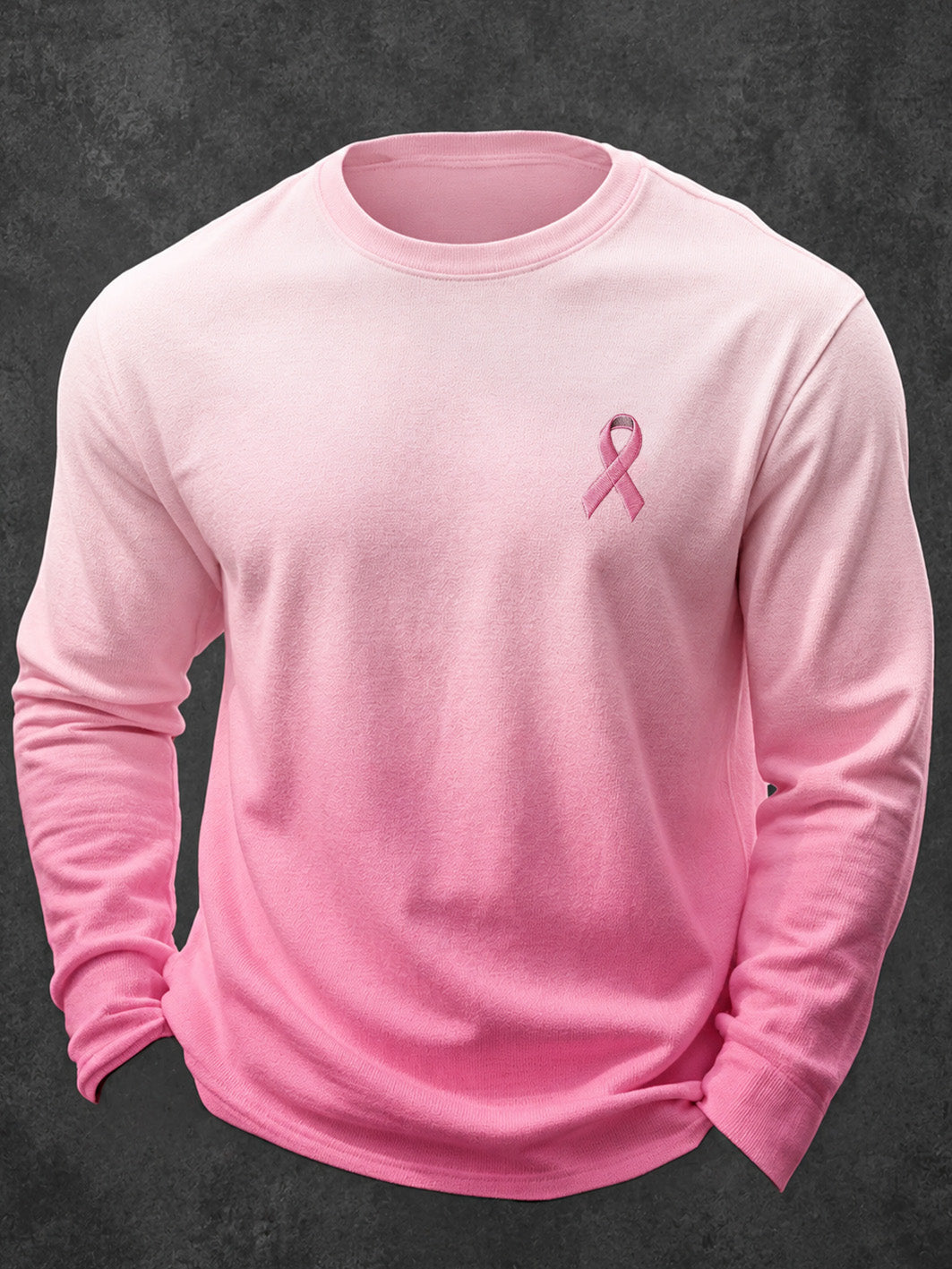 T-shirt décontracté à manches longues col rond Motif dégradé pour homme rose Charity Ribbon Design