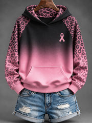 Ruban de charité rose des femmes et motif imprimé léopard Gradient Design Casual Hoodie