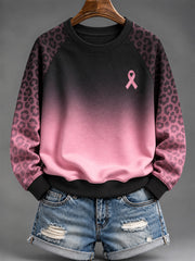 Ruban rose de la charité des femmes et motif imprimé léopard Gradient Design Casual manches Raglan Sweatshirt