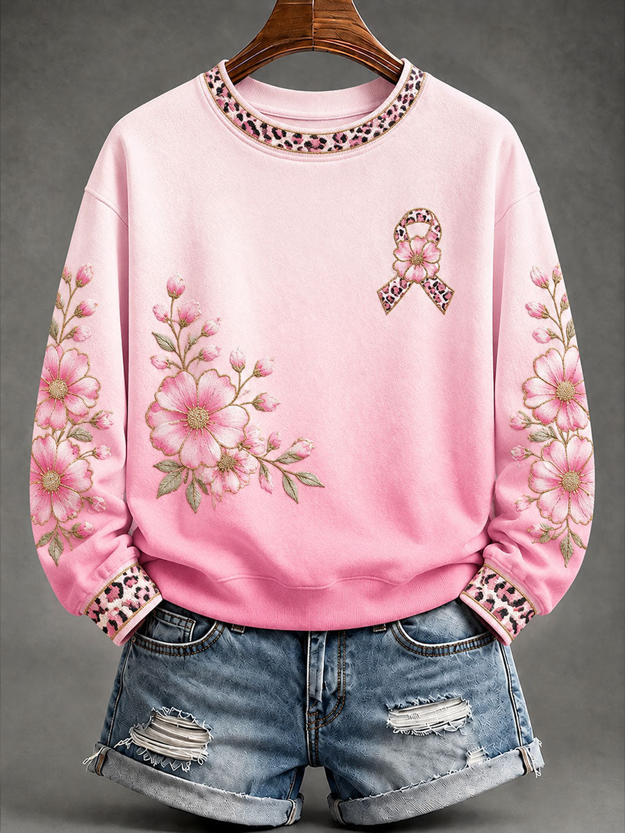 Sweat-shirt décontracté imprimé de sensibilisation au cancer du sein chez la femme