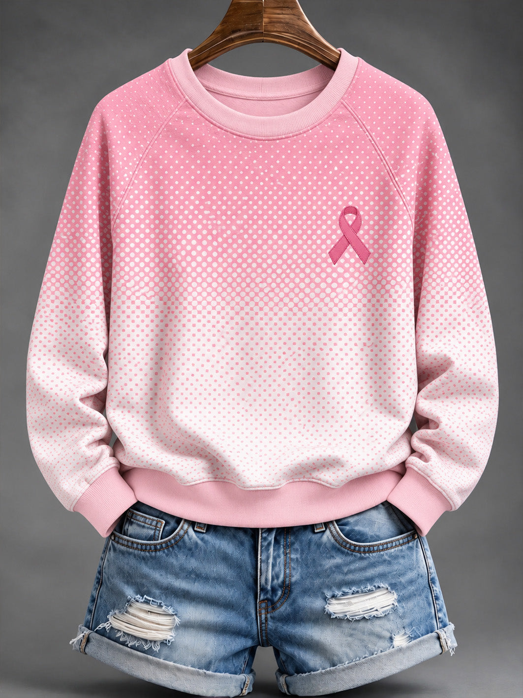 Motif de ruban de charité rose dégradé des femmes Rendu Design Sweat-shirt décontracté