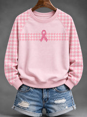 Motif de ruban de charité rose des femmes Houndstooth Design Casual Sweatshirt