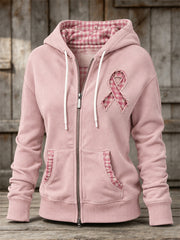 Vintage effiloché Trim Rose Ruban Motif Patchwork Imprimer Full Zip Hoodie des femmes