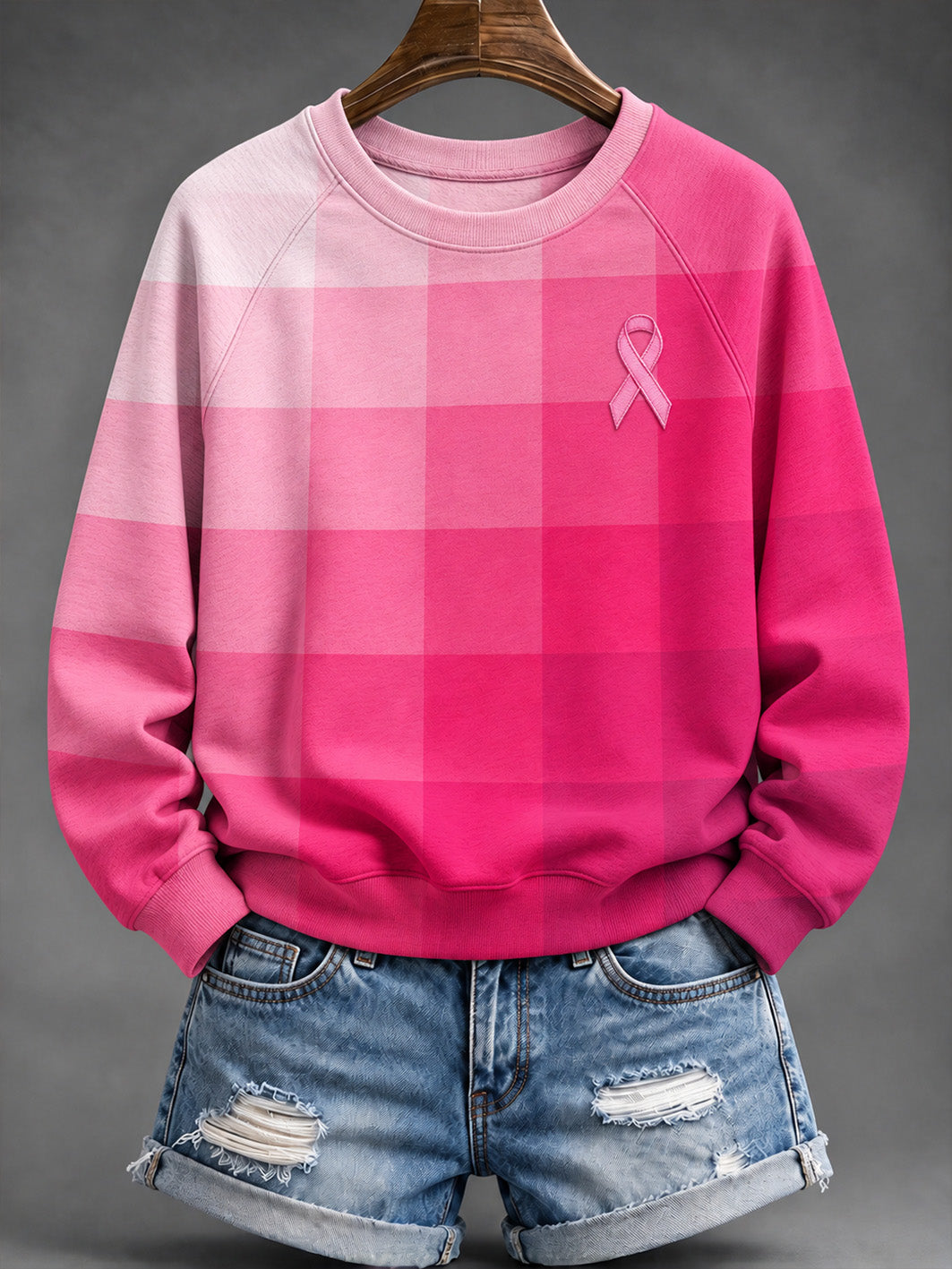 Sweat-shirt décontracté pour femme, motif ruban de la solidarité rose, design dégradé