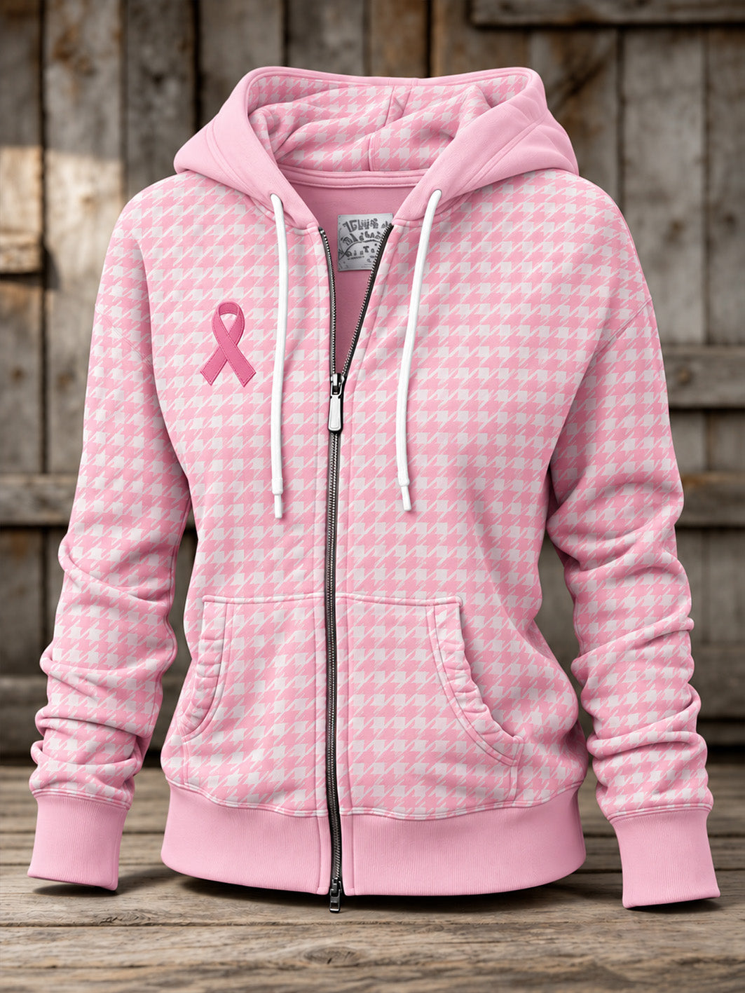 Les femmes de Charité Rose Ruban Motif Poule Conception Casual Zip-Up Hoodie