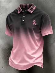 Hommes Rose Charité Ruban Motif À Carreaux Patchwork Dégradé Conception Casual Polo